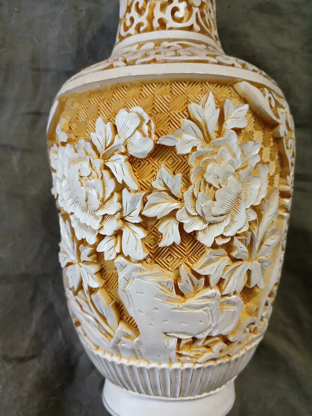 Cream and Tan Embossed Floral Vase Pair - Elegant Home Accent